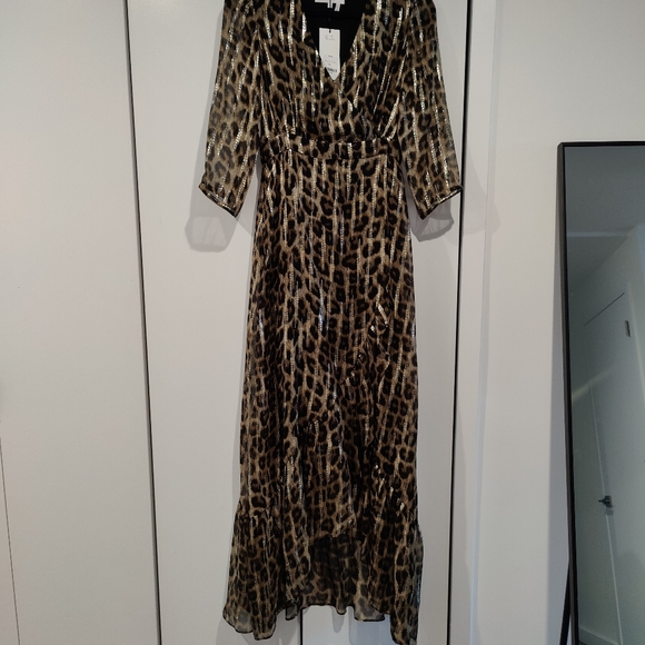 Ba&sh new gold Leopard silk maxi dress size 2 - Picture 5 of 7